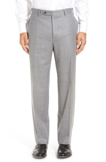 Men's Canali Flat Front Solid Wool Trousers Us / 54 Eur - Grey