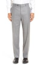 Men's Canali Flat Front Solid Wool Trousers Us / 54 Eur - Grey