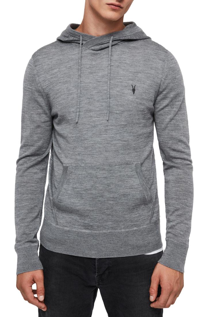 Men's Allsaints Mode Merino Wool Hoodie, Size - Grey