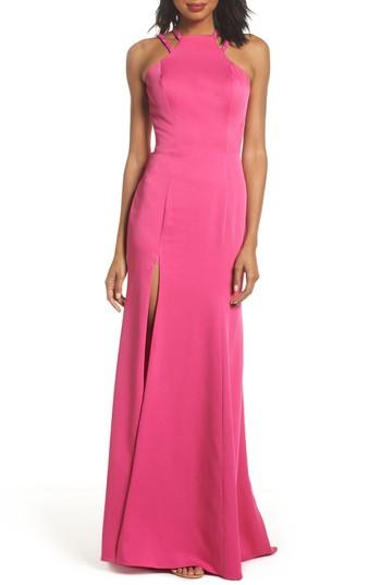 Women's La Femme Beaded Strap Satin Gown - Pink