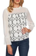 Women's Cece Mixed Media Embroidered Detail Blouse - Ivory