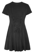 Women's Topshop Corset Front Flippy Tunic Dress Us (fits Like 2-4) - Black