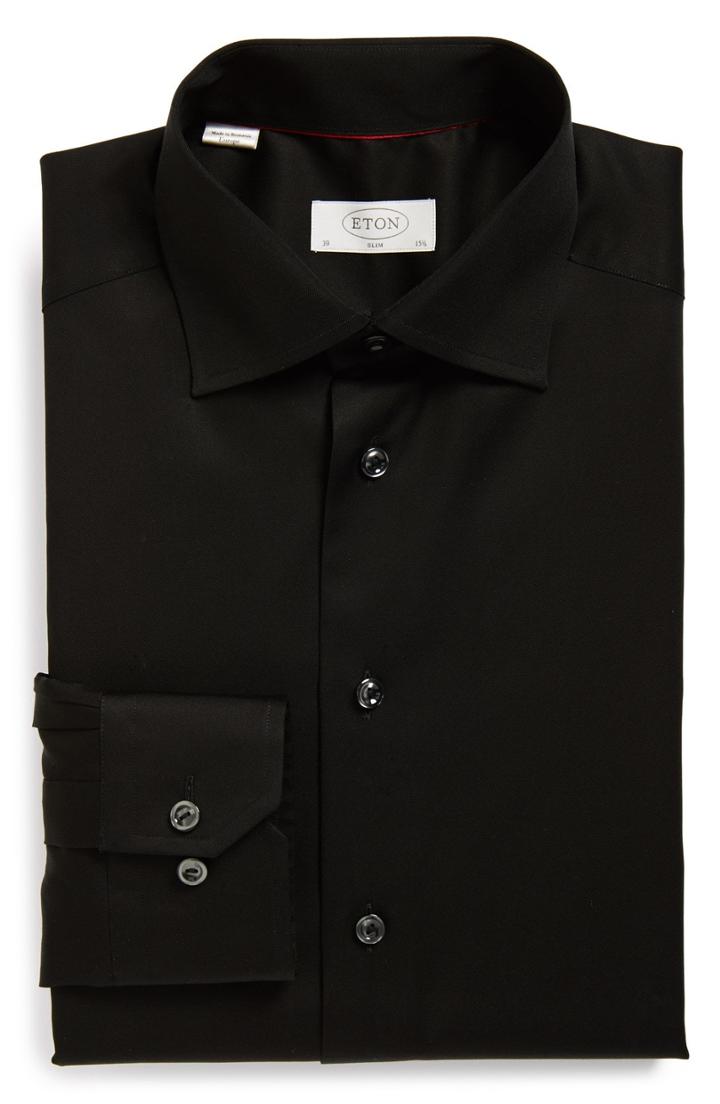 Men's Eton Slim Fit Twill Dress Shirt - Black