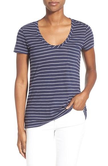 Petite Women's Caslon Relaxed Slub Knit U-neck Tee P - Blue