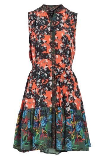 Women's Saloni Tilly Print Silk Fit & Flare Dress - Coral