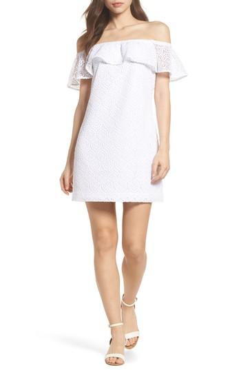Women's Lilly Pulitzer La Fortuna Off The Shoulder Lace Dress, Size - White