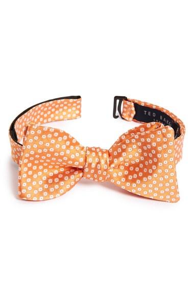 Men's Ted Baker London Floral Silk Bow Tie, Size - Orange