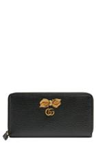 Women's Gucci Linea Fioccino Leather Continental Wallet - Black