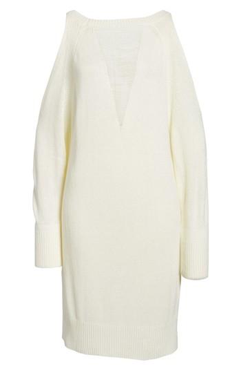 Women's Shredded Back Cold Shoulder Dress - Ivory