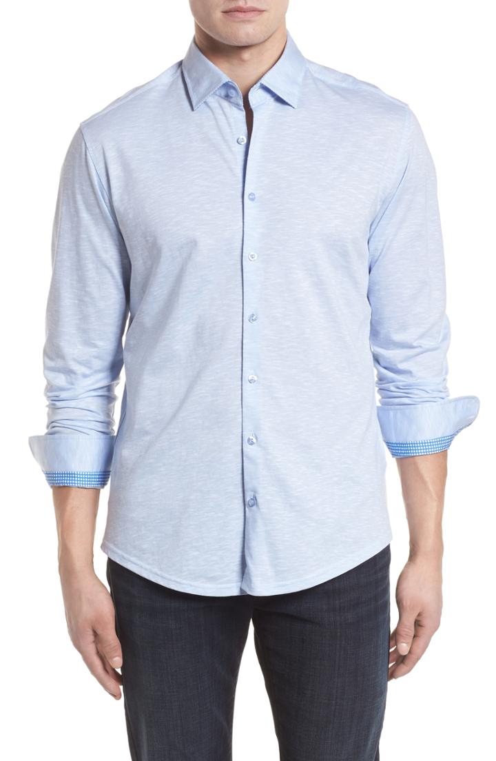Men's Stone Rose Flame Contemporary Fit Sport Shirt (l) - Blue
