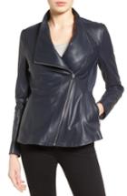 Women's Via Spiga Asymmetrical Zip Leather & Ponte Jacket - Blue