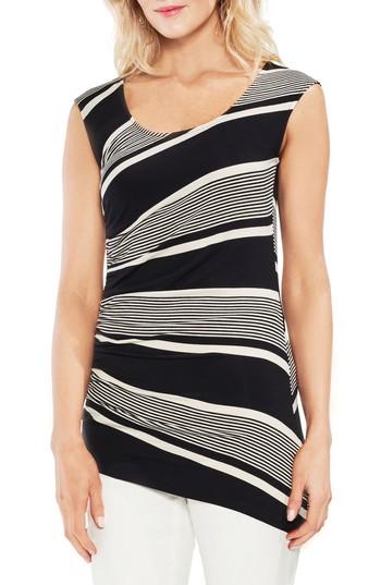 Women's Vince Camuto Ruched Stripe Tank Top, Size - Black