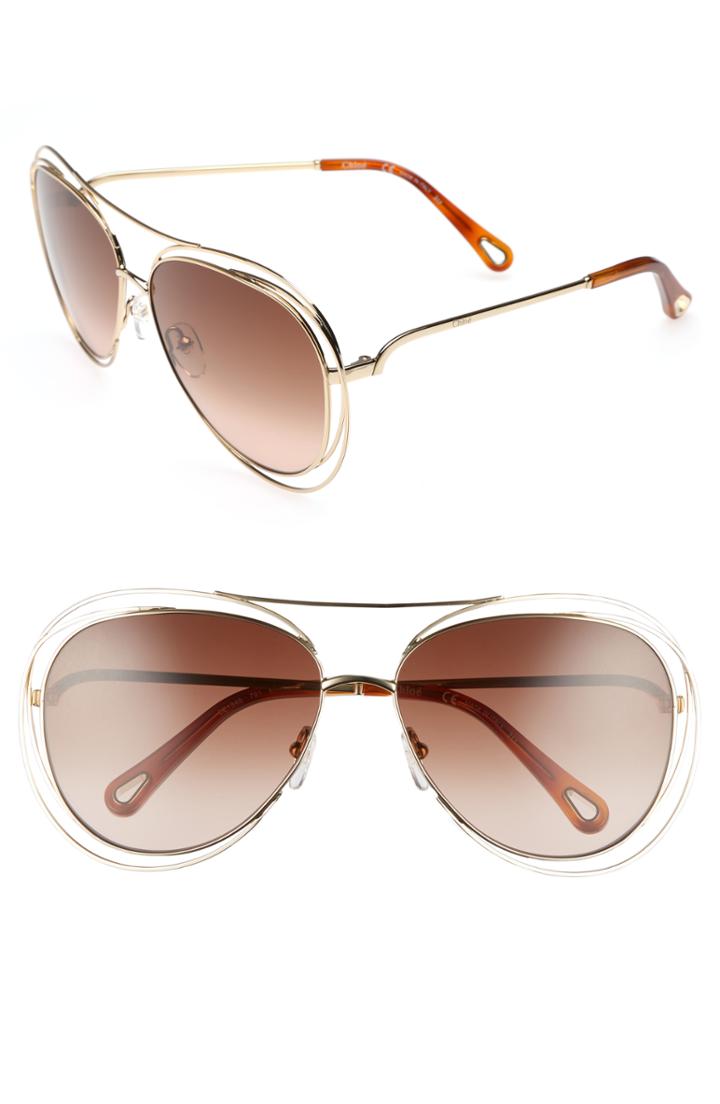 Women's Chloe 61mm Aviator Sunglasses - Gold/ Havana/ Brown