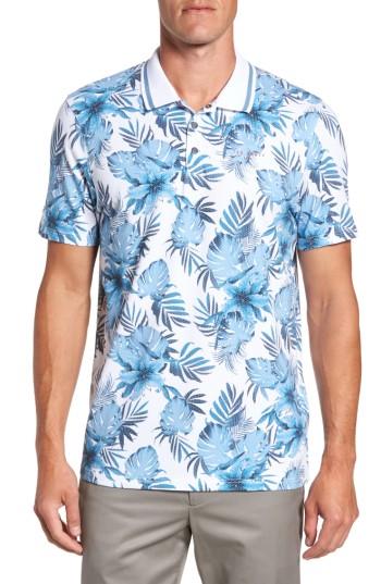 Men's Ted Baker London Course Floral Print Modern Slim Fit Golf Polo (s) - Blue