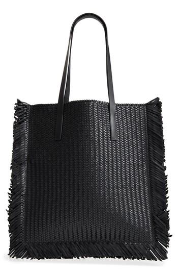 Michael Kors Maldives Woven Frayed Leather Tote - Black