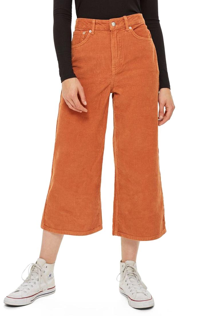 Women's Topshop Wide Leg Corduroy Trousers W X 30l (fits Like 25-26w) - Brown