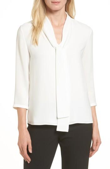 Petite Women's Boss Iasena Tie Neck Blouse P - White