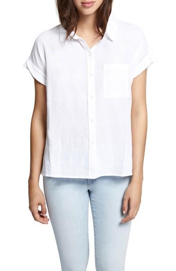 Women's Sanctuary Mod Short Sleeve Boyfriend Shirt - White