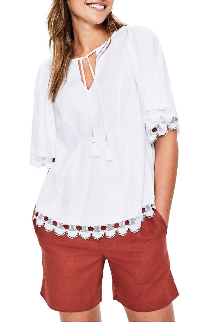 Women's Boden Lace Trim Caftan Top - White