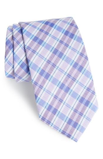 Men's David Donahue Plaid Linen & Silk Tie, Size - Purple