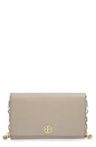Women's Tory Burch 'robinson' Leather Wallet On A Chain - Grey