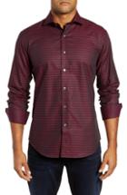 Men's Bugatchi Shaped Fit Houndstooth Stripe Sport Shirt, Size - Purple