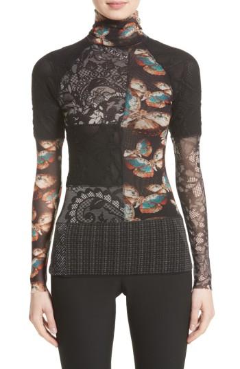 Women's Fuzzi Patchwork Tulle Turtleneck