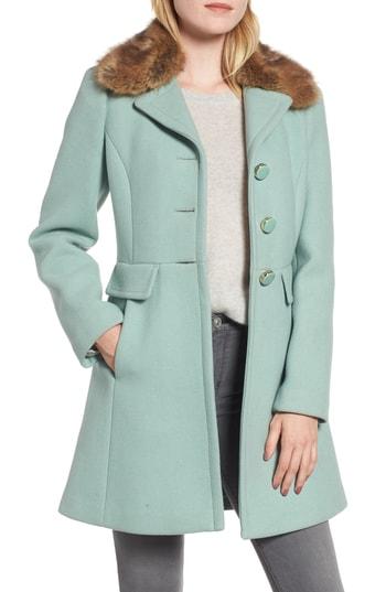 Women's Kate Spade New York Faux Fur Collar Wool Blend Coat