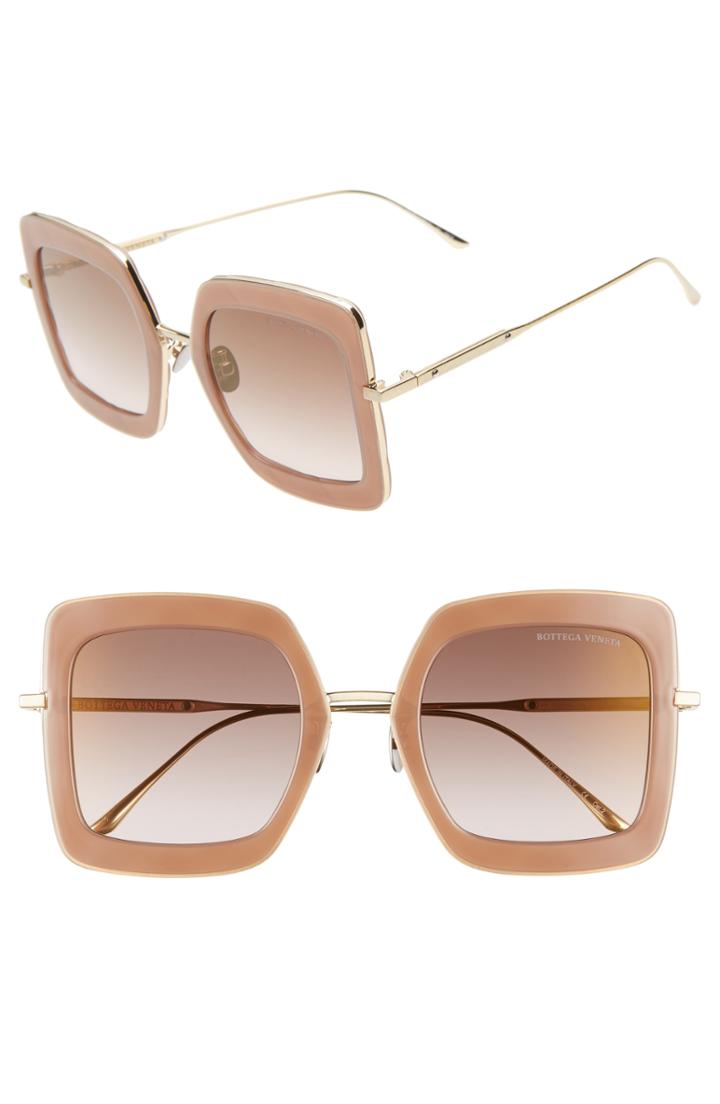 Women's Bottega Veneta 51mm Gradient Square Sunglasses - Gold/ Brown
