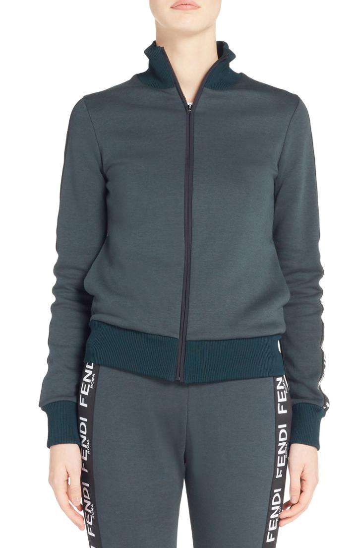 Women's Fendi Logo Track Jacket Us / 40 It - Green