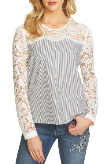 Women's Cece Pinstripe Lace Yoke Blouse