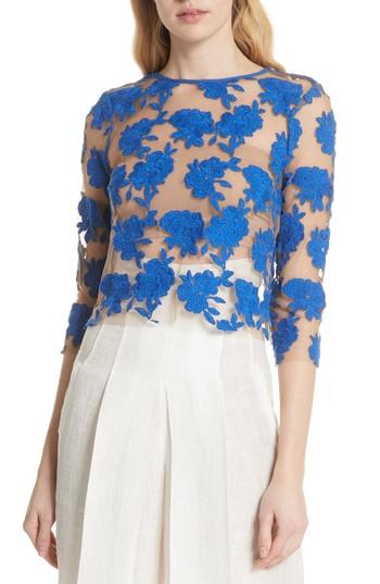 Women's Tracy Reese Sheer Embroidered Floral Top - Blue