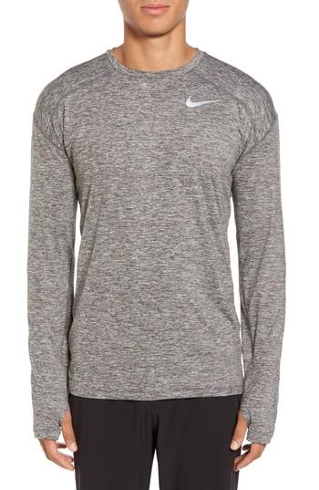 Men's Nike Running Dry Element Long Sleeve T-shirt - Grey