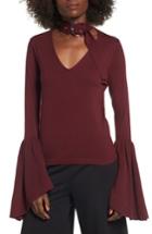 Women's Leith Buckled Choker Bell Sleeve Sweater - Red