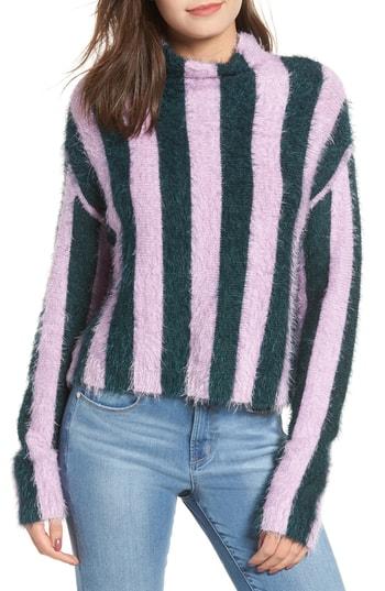 Women's Blanknyc Stripe Funnel Neck Eyelash Sweater - Green