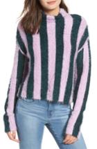 Women's Blanknyc Stripe Funnel Neck Eyelash Sweater - Green