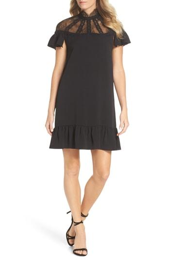 Women's Tahari Flutter Sleeve Lace Yoke Shift Dress - Black