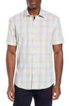 Men's Bugatchi Shaped Fit Plaid Sport Shirt, Size - Yellow