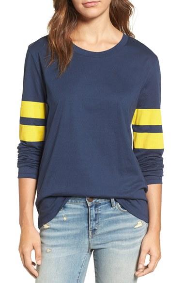 Women's Treasure & Bond Varsity Stripe Cotton Tee, Size - Blue