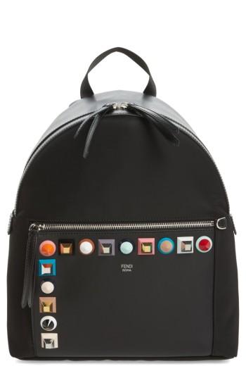 Fendi Multi Studs Nylon Backpack - Black