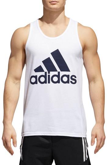 Men's Adidas Slim Fit Heathered Logo Tank - White