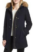 Women's Cole Haan Hooded Duffle Coat With Faux Fur Trim - Blue