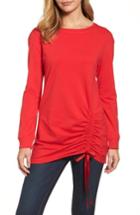 Women's Halogen Ruched Front Tunic Sweatshirt - Red