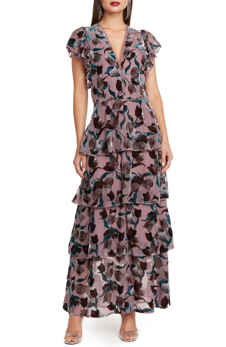Women's Willow & Clay Velvet Burnout Tiered Maxi Dress - Purple