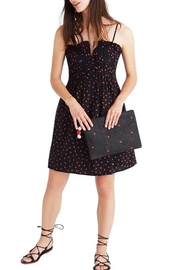 Women's Madewell Strawberry Print Pintuck Ruffle Dress - Black