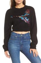 Women's Lost Ink Embroidered Bird Sweater, Size - Black