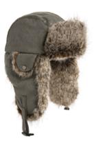 Men's Crown Cap Waxed Cotton Aviator Hat With Faux Fur Lining /x-large - Grey