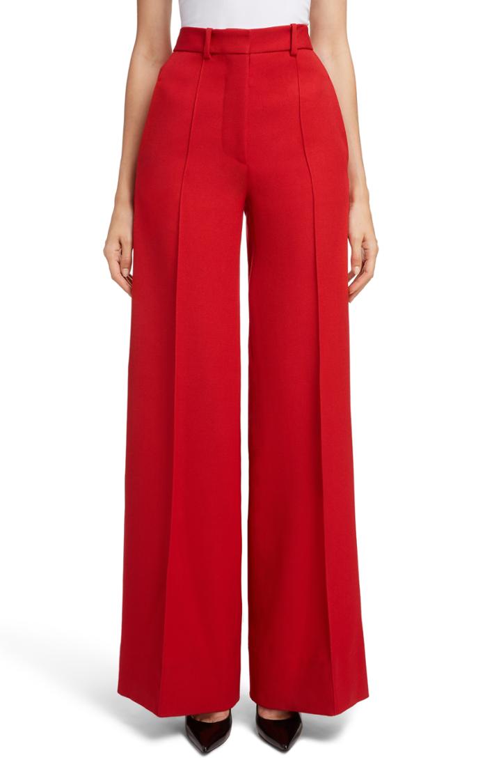 Women's Victoria Beckham High Waist Wool Pants Us / 6 Uk - Red