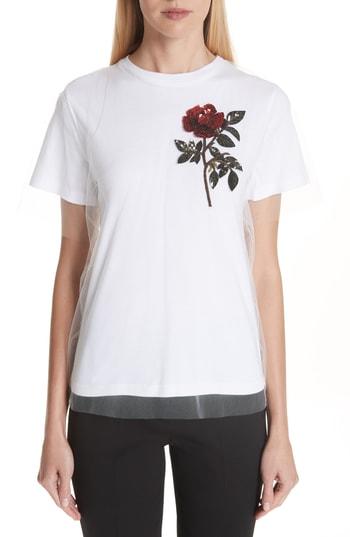 Women's Oscar De La Renta Embellished Tulle Overlay Tee - White