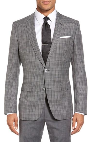 Men's Boss Hutsons Trim Fit Plaid Wool Sport Coat